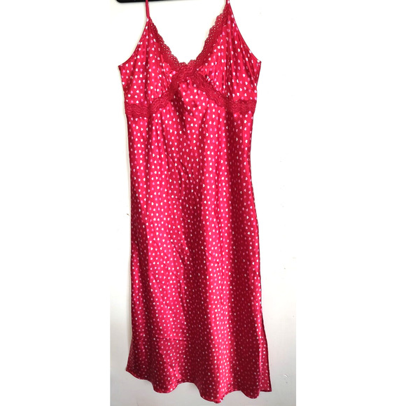 Jaclyn Smith Nightgown 1X Red Satin Lace Trim Hearts Valentine's Day Lingerie 1X - Picture 3 of 11